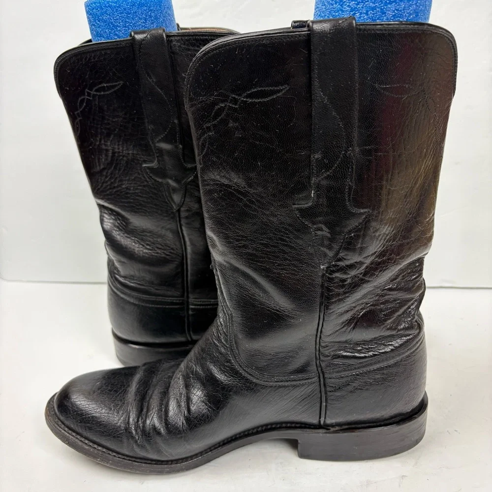 Vintage Lucchese Black Smooth Ostrich Leather Cowboy Boots Men’s size 7D L8008